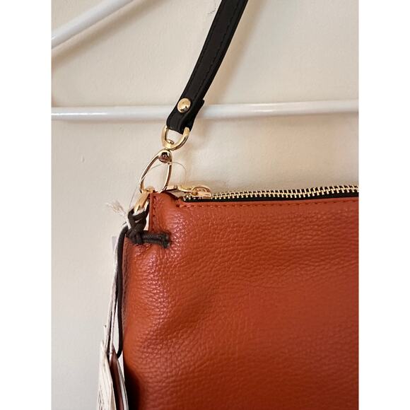 Valentina Convertible Crossbody shoulder Bag Pebbled Tan Brown Italy Nwt Rust - Picture 5 of 14